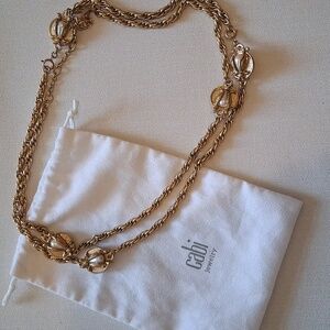 CAbi Gold-Tone Long Necklace With Bee Charm Accents